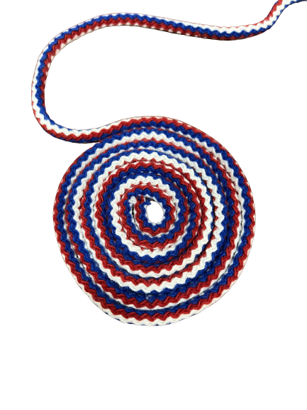 Cordon tricoté bleu, blanc rouge