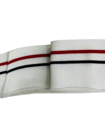 Manchette blanche avec rayures noire et rouge