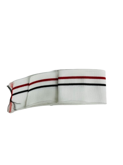 Manchette blanche avec rayures noire et rouge